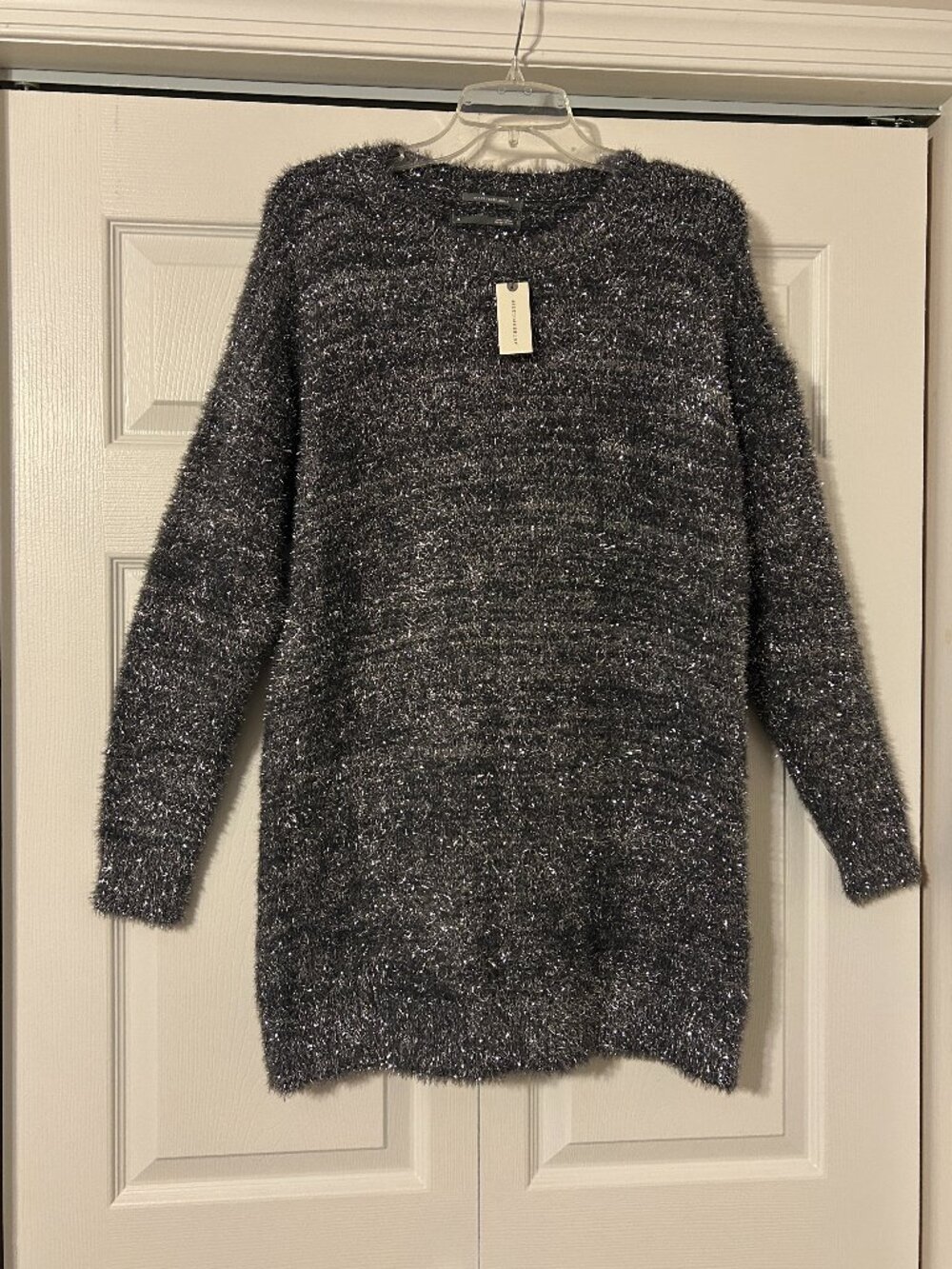 NWT ANTHROPOLOGIE Sz XS Grey w/ Silver Metallic Eyelash Mini Sweater Dress NEW